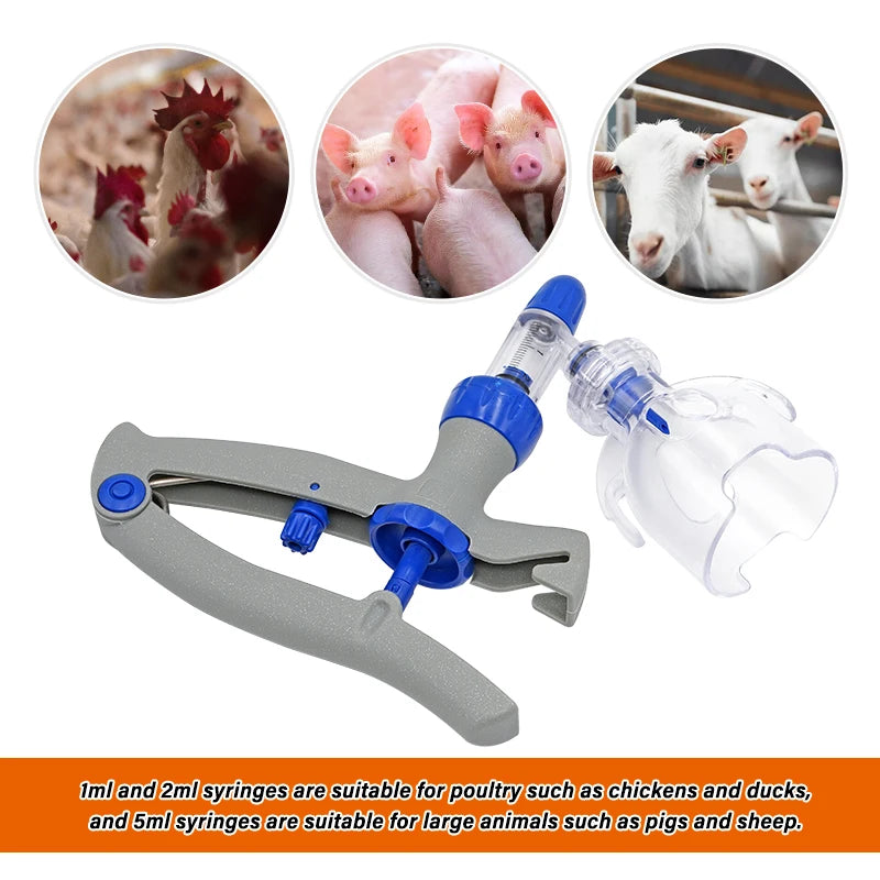 1/2/5Ml Automatic Continuous Syringe Animal Adjustable Injector Chicken Poultry Durable Vaccine Injector 10 Needles Veterinary
