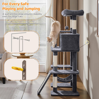 54In Cat Tree Tower for Large Cats, Multi-Level Condo & Hammock