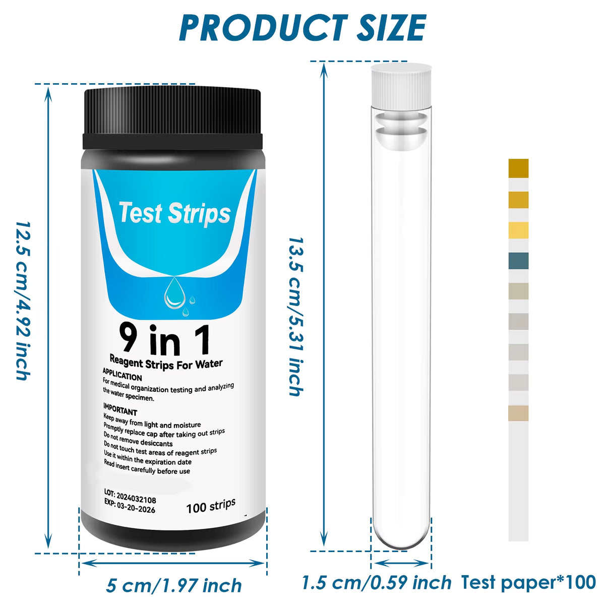 100Pcs Aquarium Test Strips 5-17 in 1 Fish Tank Water Testing Kits with Test Tube Freshwater Saltwater Water Quality Test Kit
