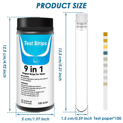 100Pcs Aquarium Test Strips 5-17 in 1 Fish Tank Water Testing Kits with Test Tube Freshwater Saltwater Water Quality Test Kit