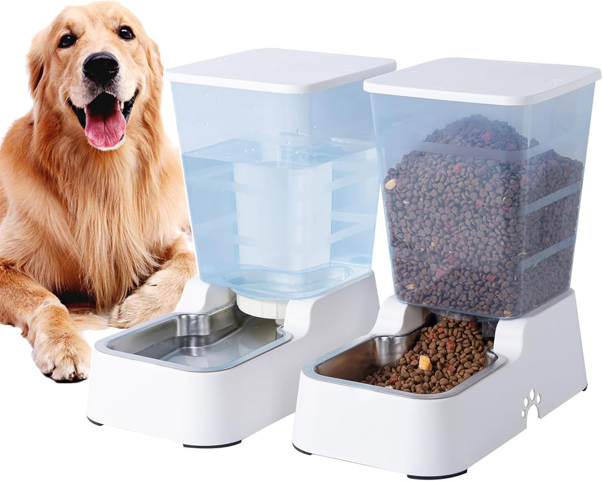 Pets Auto Feeder 5.2L,Food Feeder and Water Dispenser Set for Medium & Large Dogs Cats and Pets Animals (White)