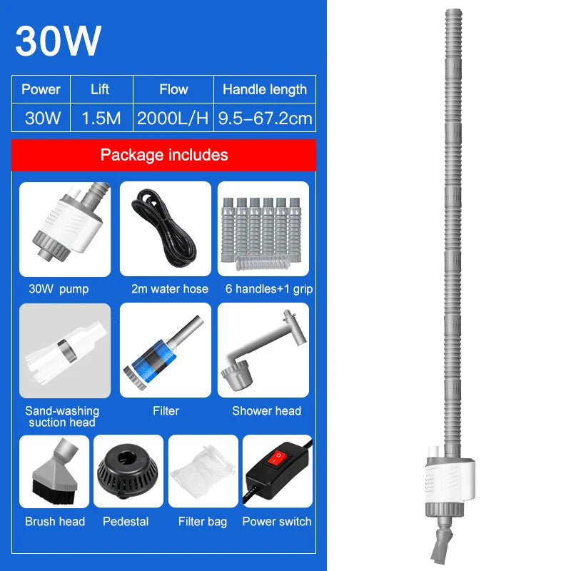 Aquarium Water Change Pump Electric Fish Tank Cleaning Tool Vacuum Water Changer Gravel Cleaner Siphon Filter Pump 30W 220V