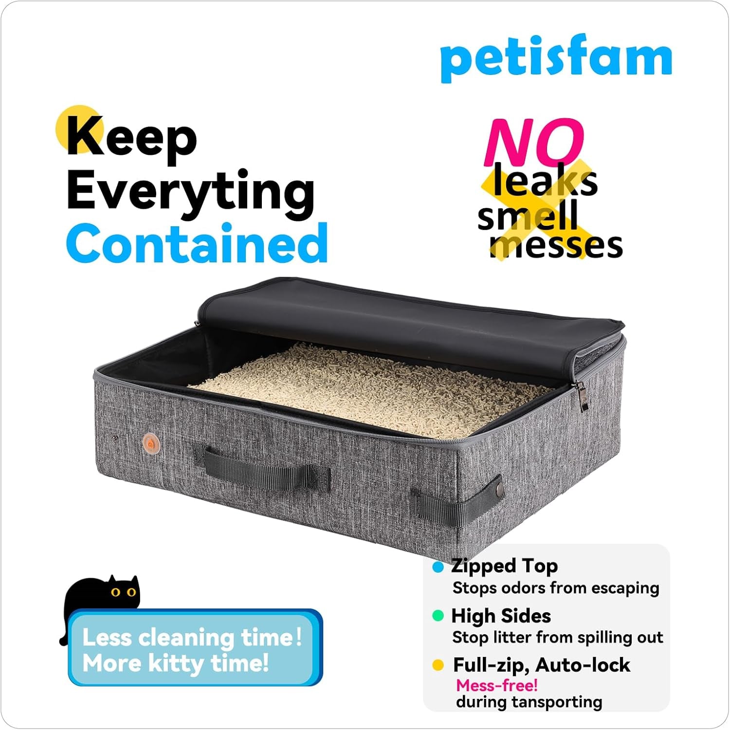 Portable Cat Travel Litter Box with Zipped Lid
