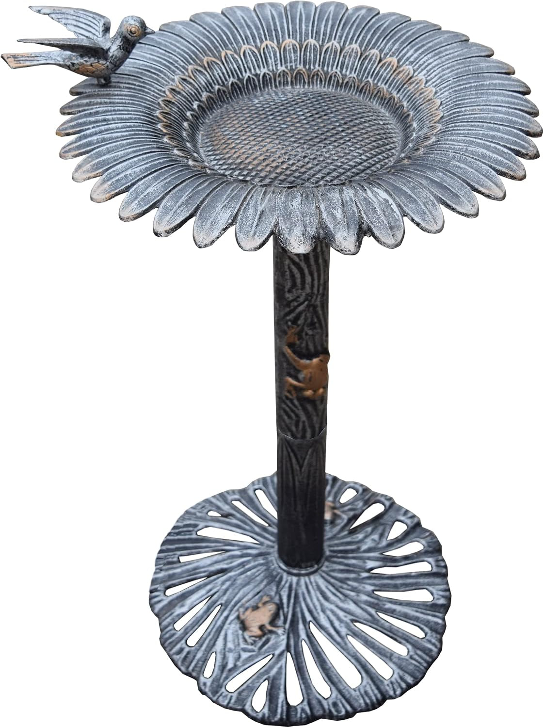 5065AP Antique Pewter Sunflower Design Aluminum Birdbath, Silver