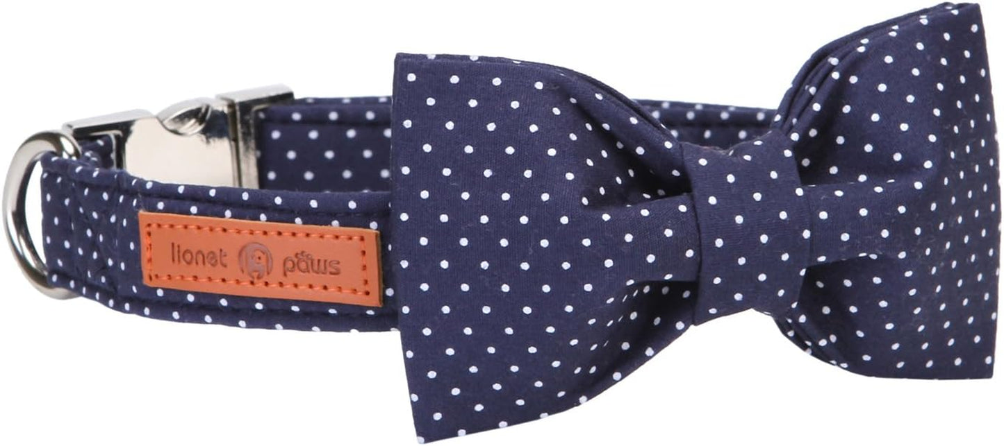 Boy Dog Collar with Bowtie, Comfortable Adjustable Cute Navy Blue Bow Tie Collar for Male Dogs Gift, Xlarge, Neck 16-26 Inches