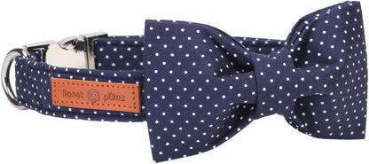 Boy Dog Collar with Bowtie, Comfortable Adjustable Cute Navy Blue Bow Tie Collar for Male Dogs Gift, Xlarge, Neck 16-26 Inches