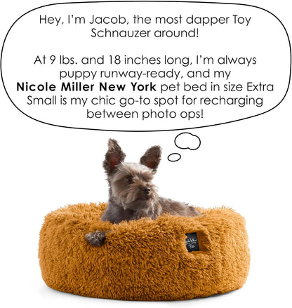 PET Ellie Fuzzy Solid Donut Pet Bed, Plush, Cozy & Calming, Non-Slip Bottom, 100% Machine Washable, Burgundy Rose, X-Small 19"X19"X7" Round