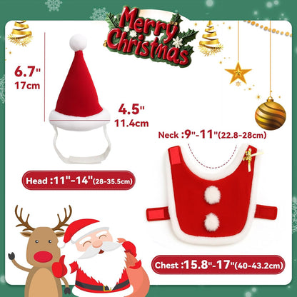 Cat Christmas Costume, Pet Santa Hat with Xmas Clothes for Cats Small Dogs Rabbits, Cat Santa Hat and Red Warm Cloak Coat, New Year Puppy Red Clothes Outfit, Adjustable