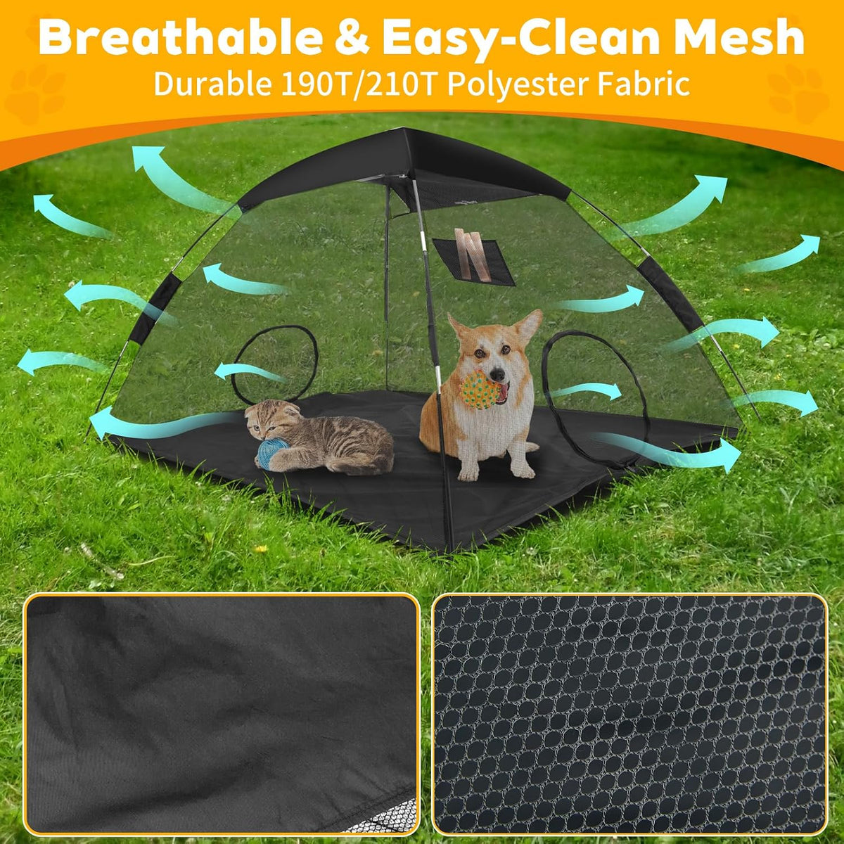 Portable Pet Tent for Cats Outdoor Camping Playpen Sunshade Cat Enclosures for Indoor Kittens Rabbits Guinea Pigs Small Animals Mesh House