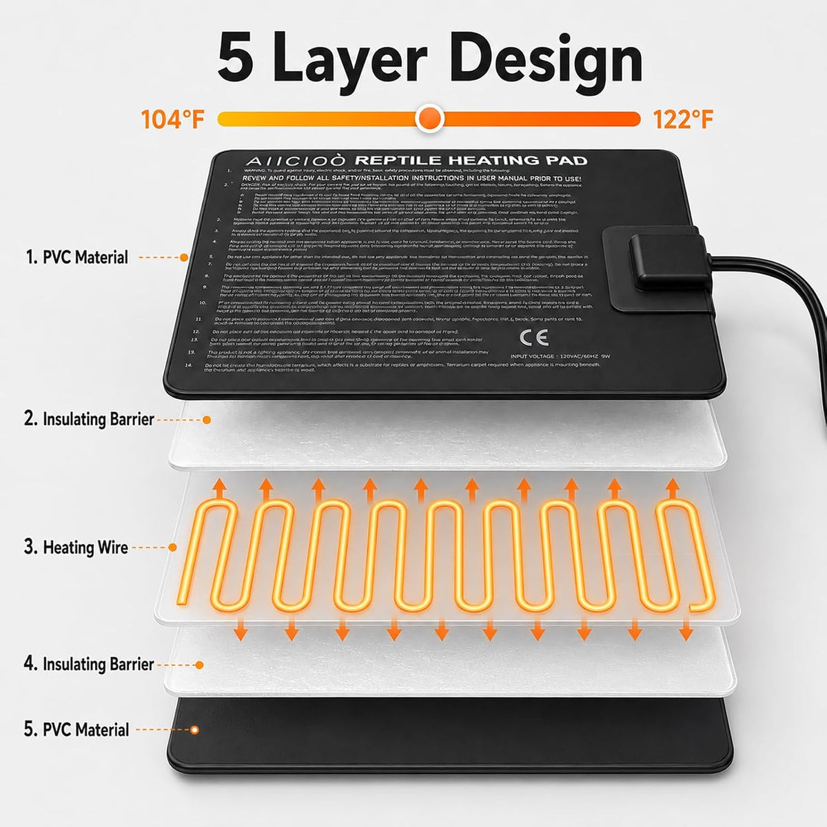 Reptile Heating Pad - Hermit Crab Heater Heat Mat for Reptiles Snake Lizard Terrarium 8 Watt