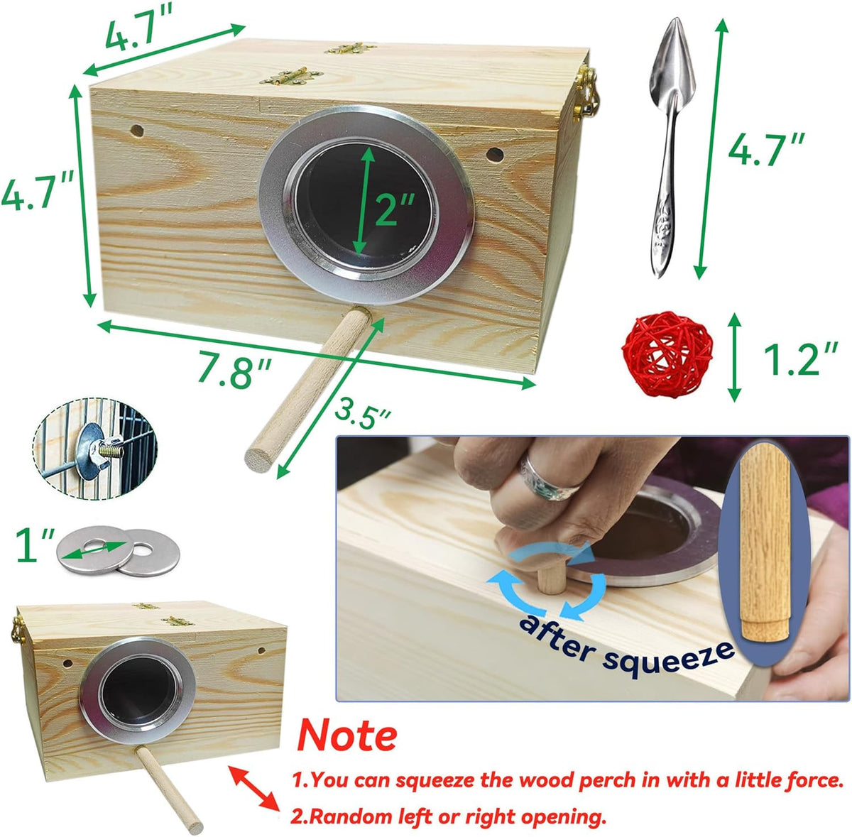 Parakeet Nesting Box, Bird Nest Box with Perch for Parrot