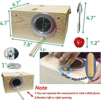 Parakeet Nesting Box, Bird Nest Box with Perch for Parrot