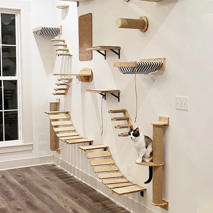 Cat Wall Climbing Shelf Steps Ladder Scratching Post Scratcher Bed Hiding House for Cats Tree Tower Pet Furniture Accessories