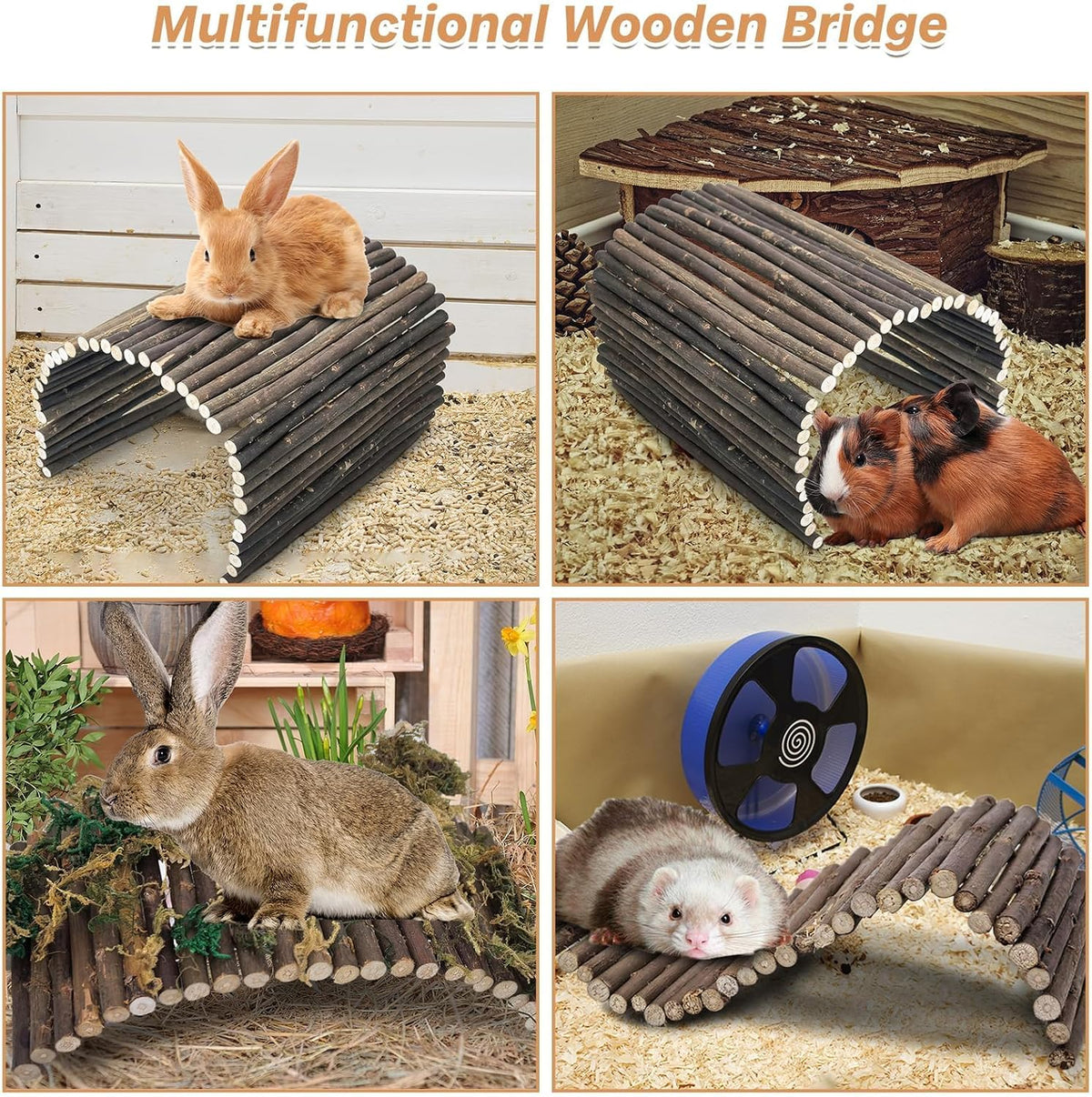 Extra Large Wooden Bunny Ladder Bridge (25 X 15 Inches), Rabbits Hideout, House, Tunnel, Rodents Chew Toys for Guinea Pig, Chinchillas, Hedgehogs, Ferrets, Rat
