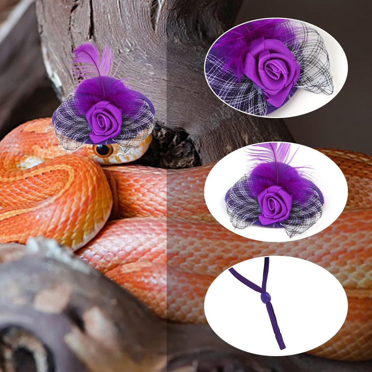 6 Pcs Chicken Hats for Hens Tiny Pets Animals Funny Chicken Accessories Mini Feather Top Hat with Adjustable Elastic Chin Strap and Rose for Hamster Parrot Bird Snake Animals Show Costum