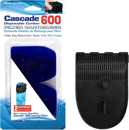 Cascade 600 Filter Replacement Carbon Cartridges - 2 Pack, Activated Carbon Media for CIF3 Submersible Internal Aquarium Filter - Removes Odors, Discoloration & Impurities - Black, 4X3X3 In