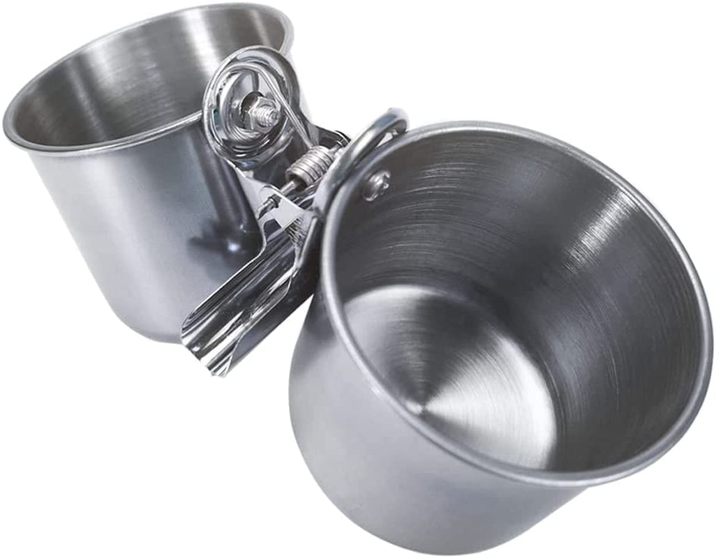 Bird Feeding Cups - Parrot Food Dish Stainless Steel Parrot Feeders Water Cage Bowls with Clamp Holder for Parakeet African Greys Conure Cockatiels Budgies Chinchilla Small Animal