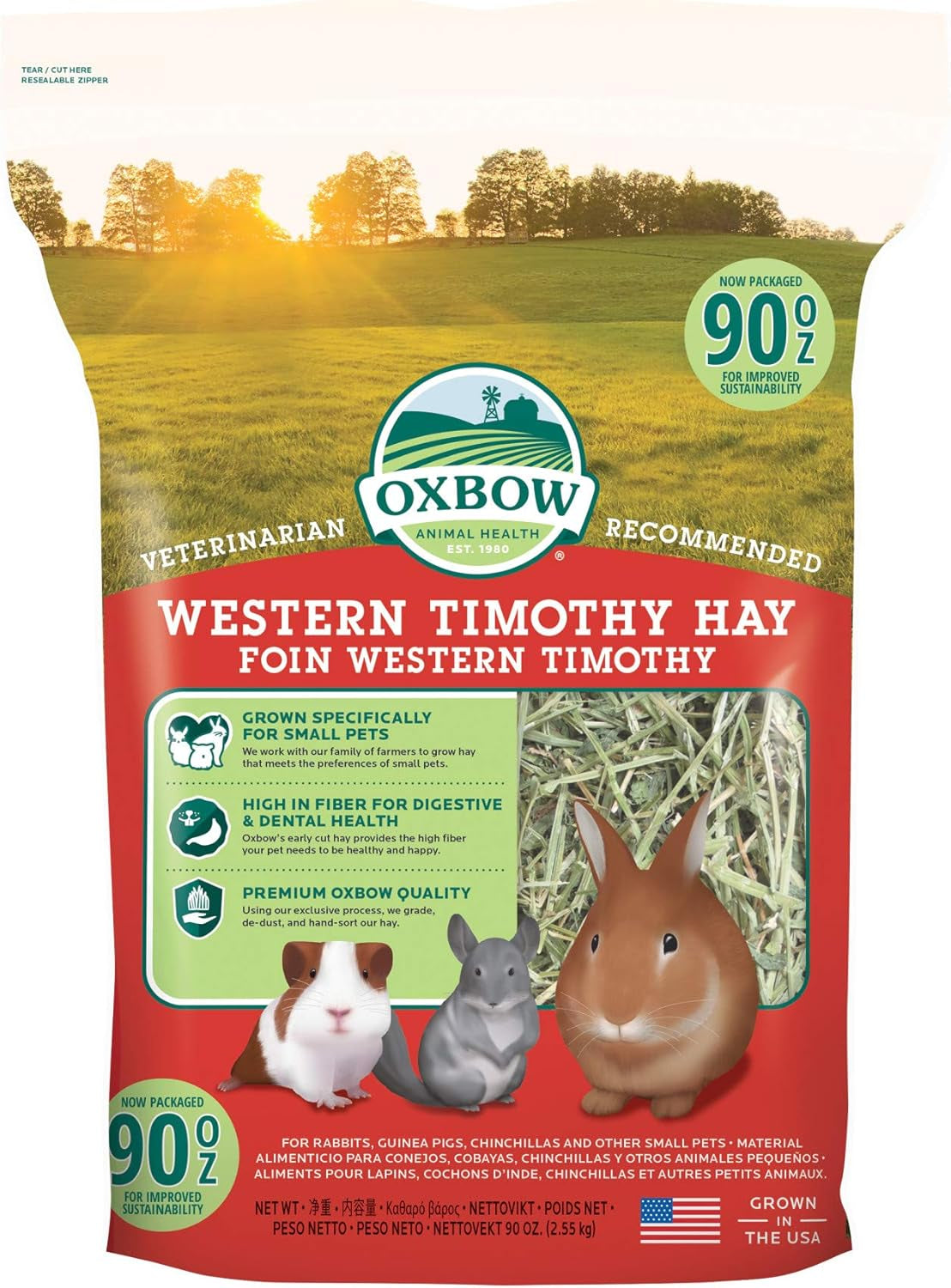 Western Timothy Hay, Rabbit & Guinea Pig Hay, High Fiber, USA, 90 Oz
