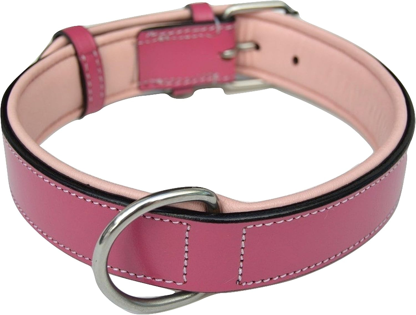 Raspberry Pink Leather Padded Dog Collar, for Large Female Dogs, Made with Genuine Real Leather, 24" Long X 1.5" Wide