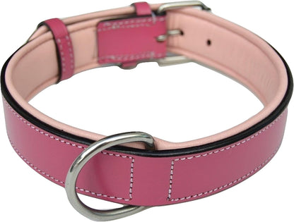 Raspberry Pink Leather Padded Dog Collar, for Large Female Dogs, Made with Genuine Real Leather, 24" Long X 1.5" Wide