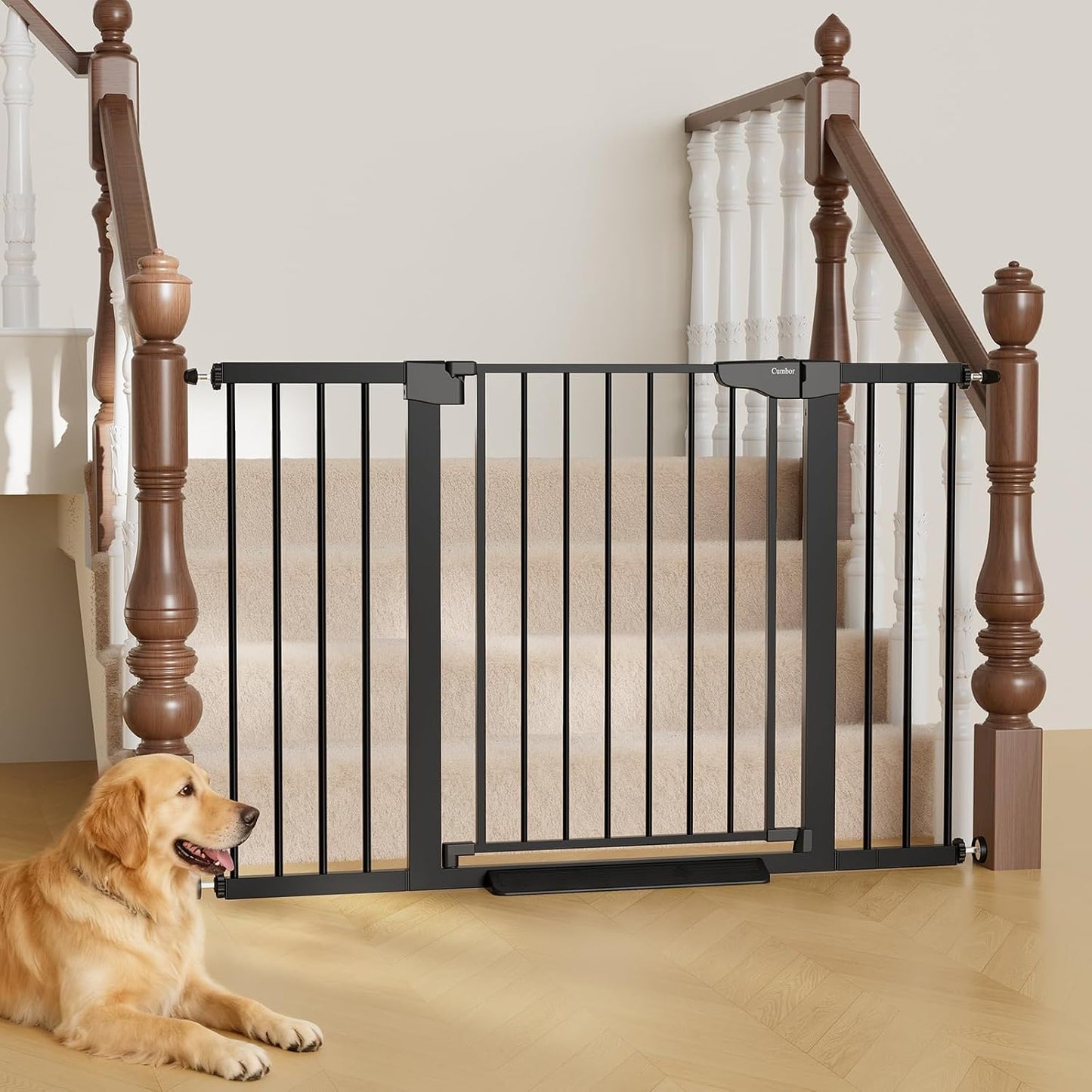29.7-51.5 in Extra Wide Baby Gate for Stairs, Dog Gate Indoor Black