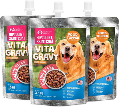 Vitagravy Dog Food Topper for Dry Dog Food Wet Dog Food in Real Sirloin Steak Delicious Flavour. Dogs Love Rich Gravy Texture than Bone Broth for Dogs. Farmers Dog Food Toppers, Pet Food, 3.5Oz, 3Pk