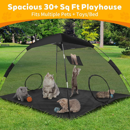 Portable Pet Tent for Cats Outdoor Camping Playpen Sunshade Cat Enclosures for Indoor Kittens Rabbits Guinea Pigs Small Animals Mesh House