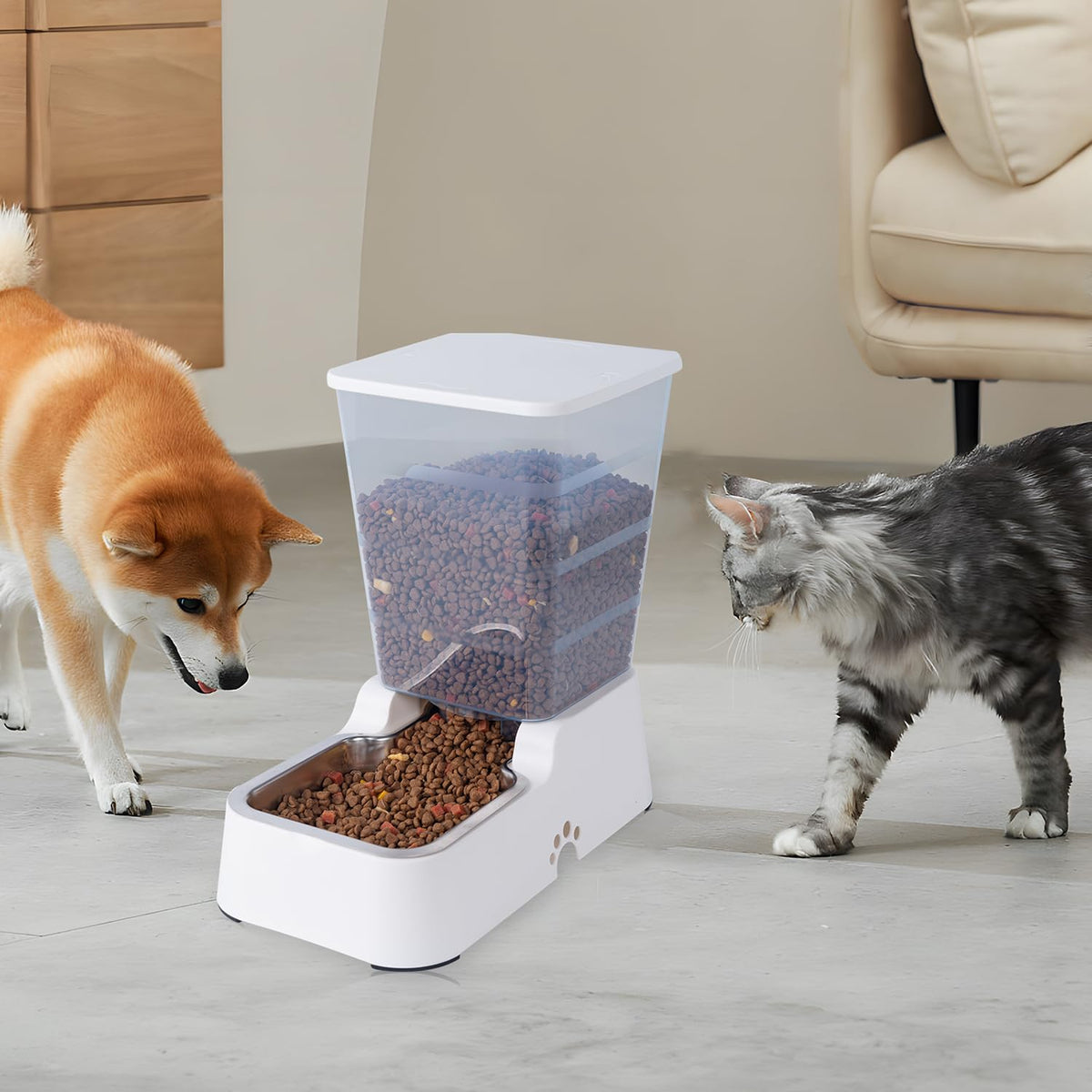 Pets Auto Feeder 5.2L,Food Feeder and Water Dispenser Set for Medium & Large Dogs Cats and Pets Animals (White)