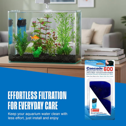 Cascade 600 Filter Replacement Carbon Cartridges - 2 Pack, Activated Carbon Media for CIF3 Submersible Internal Aquarium Filter - Removes Odors, Discoloration & Impurities - Black, 4X3X3 In