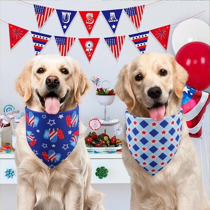 4Th of July Dog Bandanas Summer Xlarge 3PCS, USA Patriotic Scarf