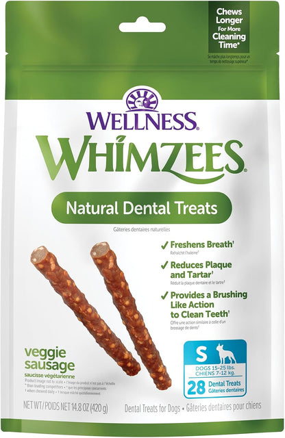 Wellness Veggie Sausage Natural Dog Dental Treat, Chews, Freshens Breath, Small Size, 14.81 Oz Bag, 28 Count
