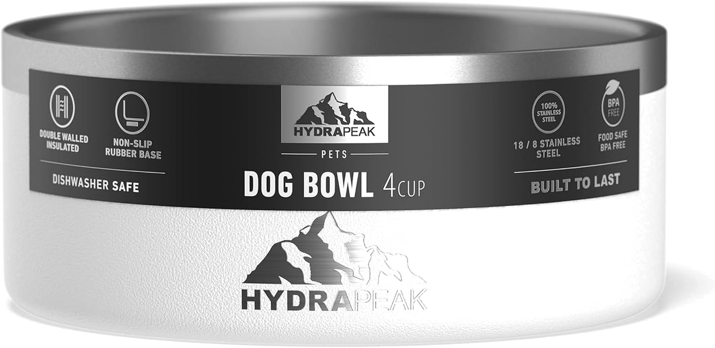 Dog Bowl, Non-Slip Stainless Steel Water and Food Dish, 4 Cup (White)