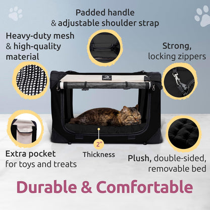 Cat & Dog Carrier, Fits Most Cats or Small Dog Comfortably, Medium, Black