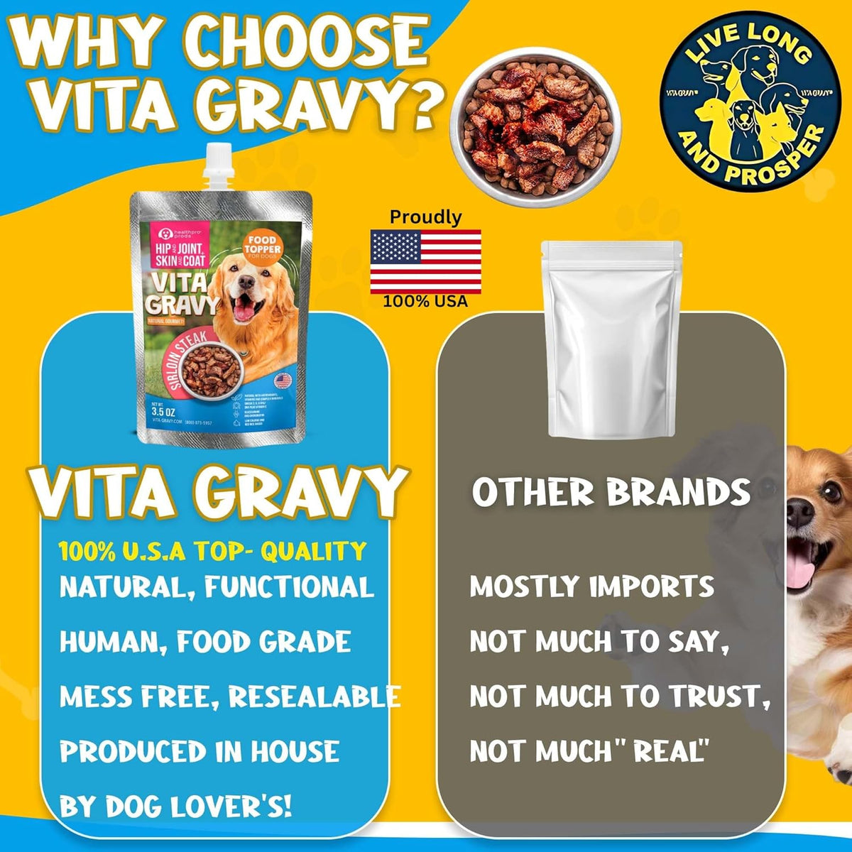 Vitagravy Dog Food Topper for Dry Dog Food Wet Dog Food in Real Sirloin Steak Delicious Flavour. Dogs Love Rich Gravy Texture than Bone Broth for Dogs. Farmers Dog Food Toppers, Pet Food, 3.5Oz, 3Pk