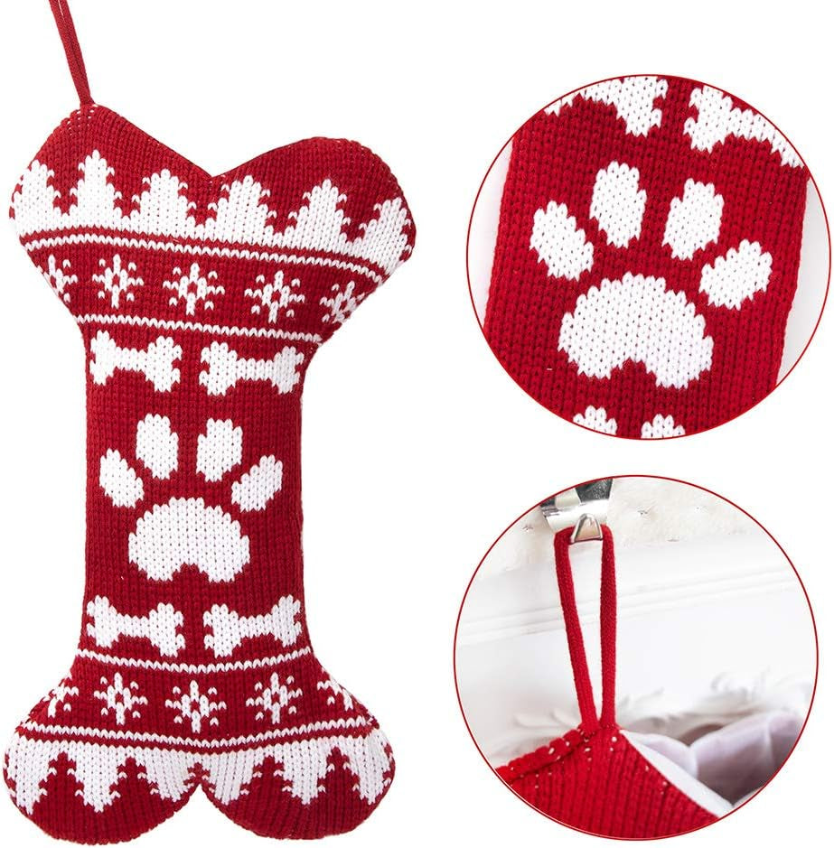 New Knitted Dog Christmas Stockings for Pets Extra Large Ornament Decorations for Family Holiday Season Decor Christmas Bags-Christmas Parent-Child Cute Bone One Claw (1 Pack)