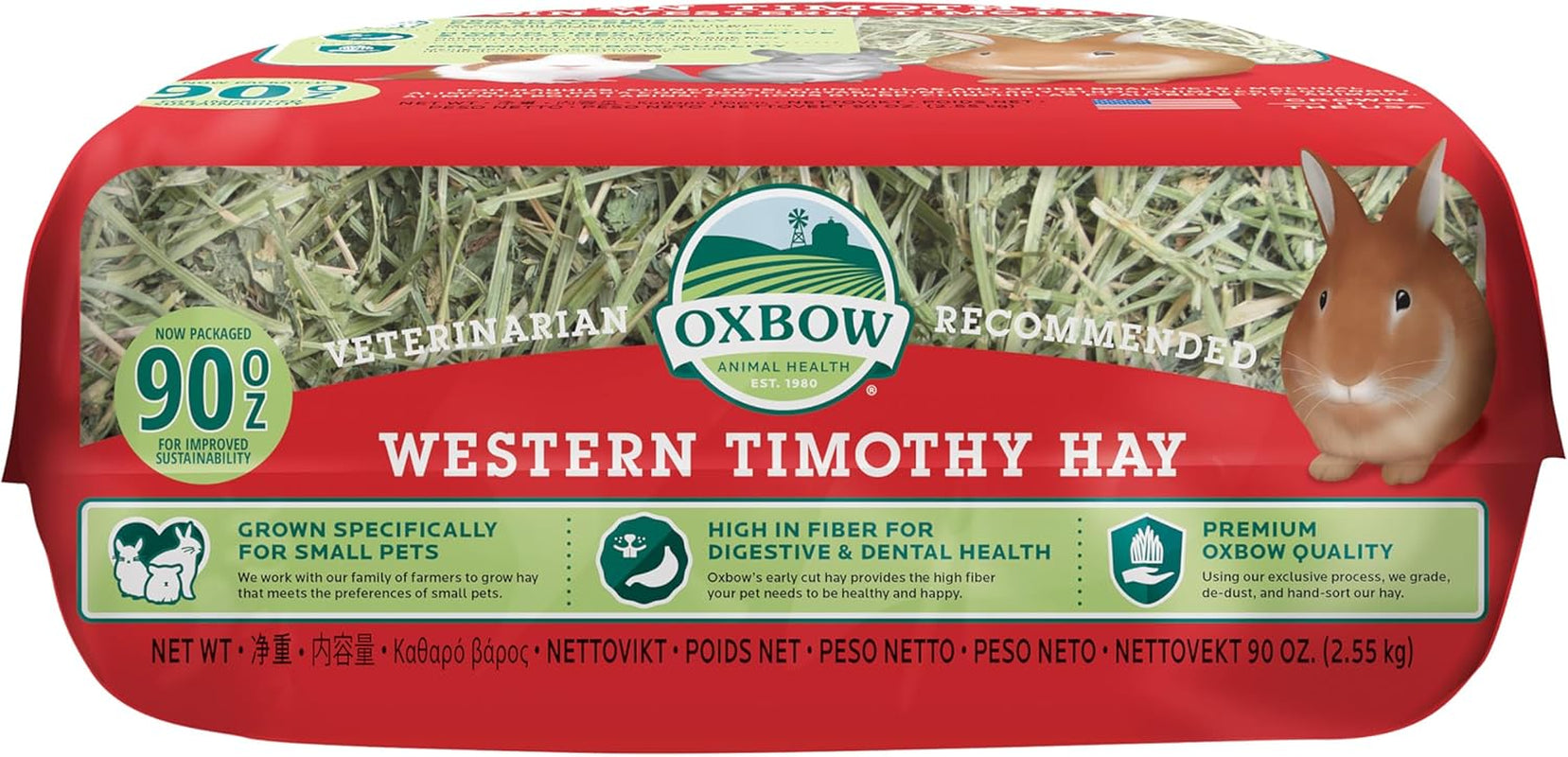Western Timothy Hay, Rabbit & Guinea Pig Hay, High Fiber, USA, 90 Oz