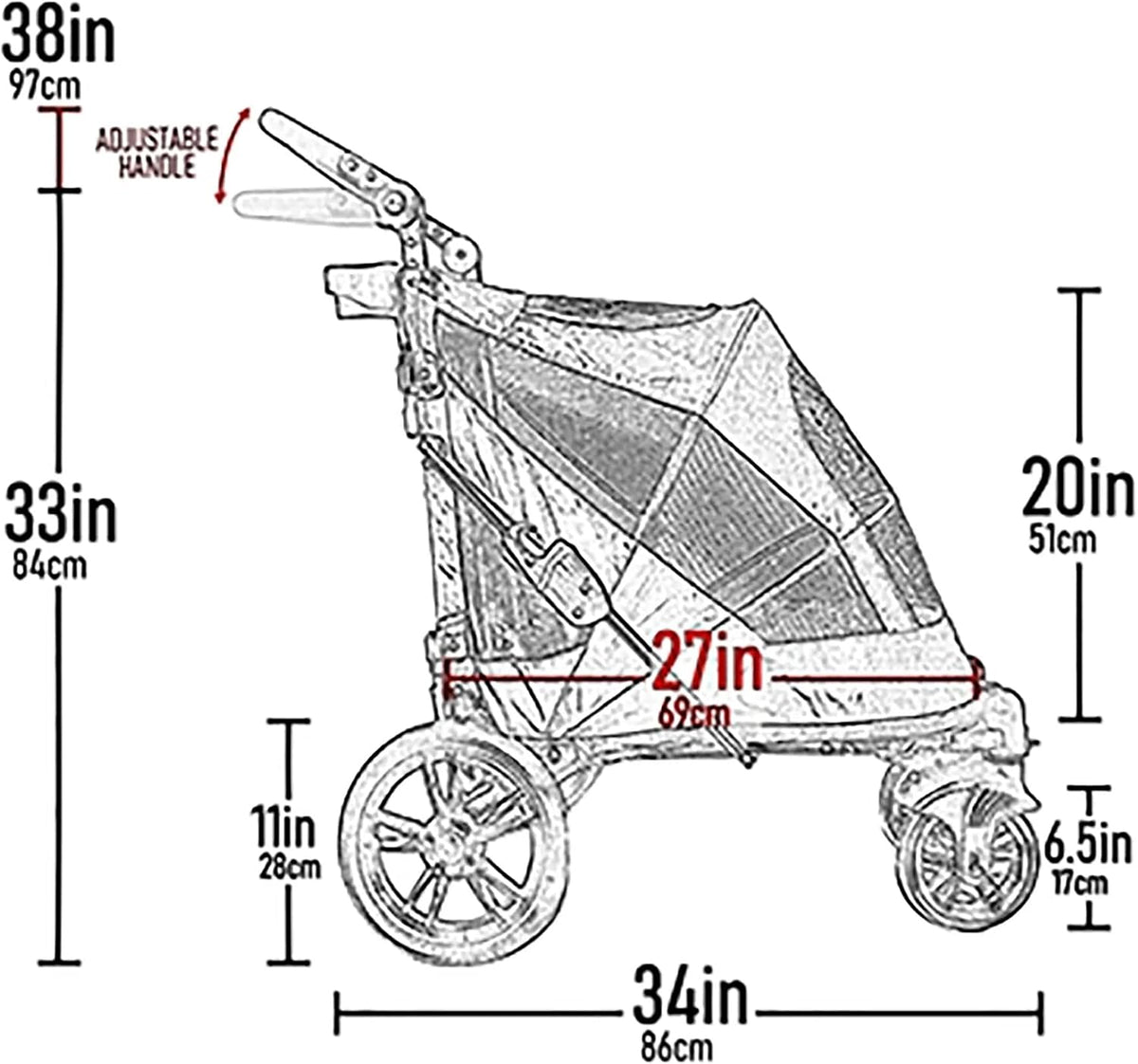 No-Zip Pet Stroller with Dual Entry, Push Button Zipperless Entry for Single or Multiple Dogs/Cats, Pet Can Easily Walk In/Out, No Need to Lift Pet, Gel-Filled Tires