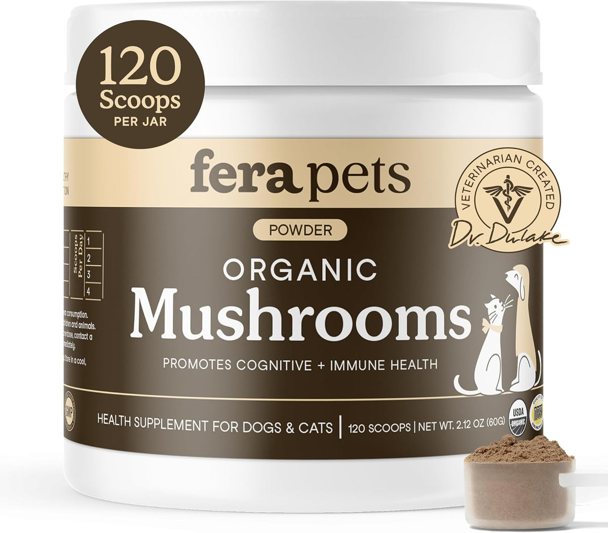 Mushroom Supplement for Dogs & Cats with Turkey Tail, 120 Scoops