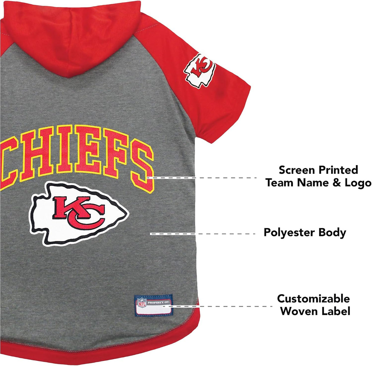 NFL Kansas City Chiefs Hoodie for Dogs & Cats. | NFL Football Licensed Dog Hoody Tee Shirt, Medium| Sports Hoody T-Shirt for Pets | Licensed Sporty Dog Shirt