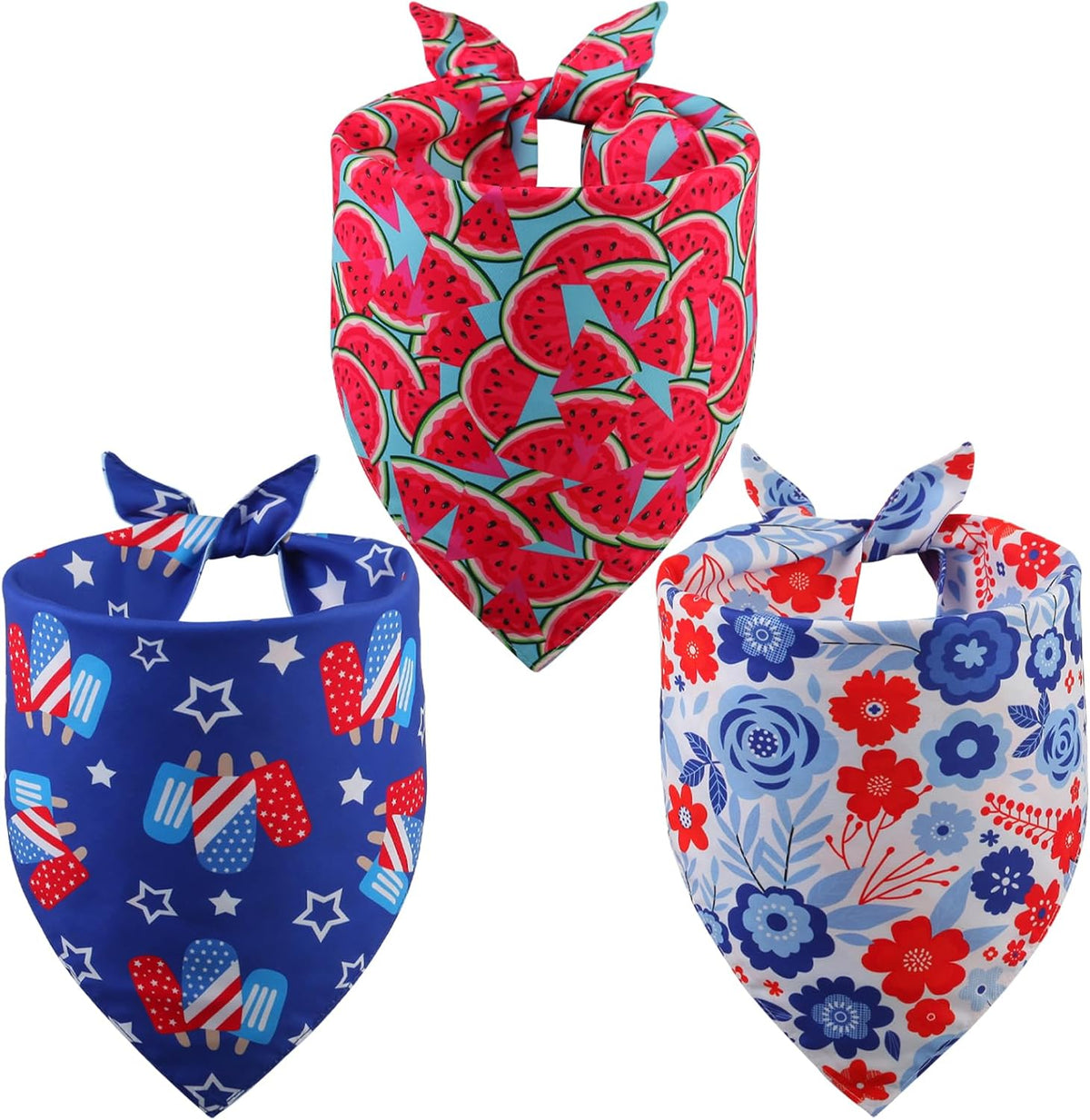 4Th of July Dog Bandanas Summer Xlarge 3PCS, USA Patriotic Scarf