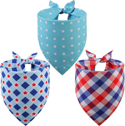 4Th of July Dog Bandanas Summer Xlarge 3PCS, USA Patriotic Scarf