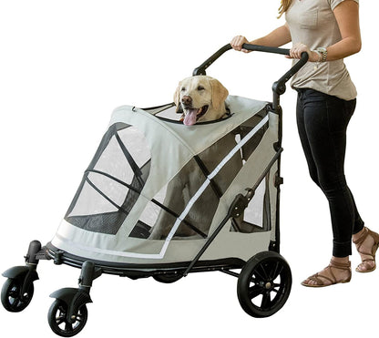 No-Zip Pet Stroller with Dual Entry, Push Button Zipperless Entry for Single or Multiple Dogs/Cats, Pet Can Easily Walk In/Out, No Need to Lift Pet, Gel-Filled Tires, 1 Model, NEW Fog