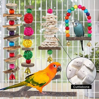 Bird Perch Bird Toys Parakeet Toys,Bird Cage Accessories Wooden Chew Toys Perch Stand for Parrot Conure Cockatiel Lovebird Parrotlet Budgie Finches and Other Small to Medium Sized Birds