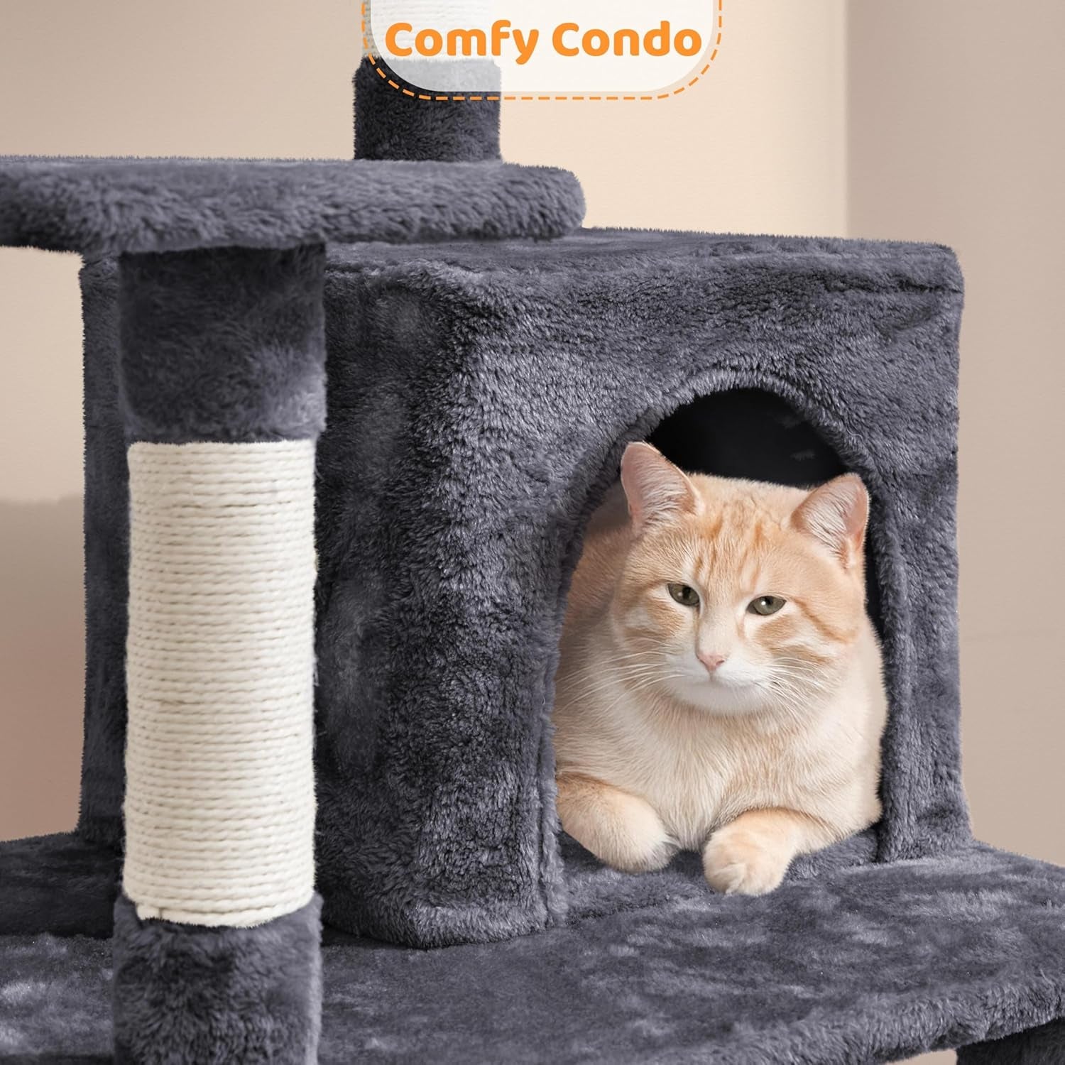 54In Cat Tree Tower for Large Cats, Multi-Level Condo & Hammock