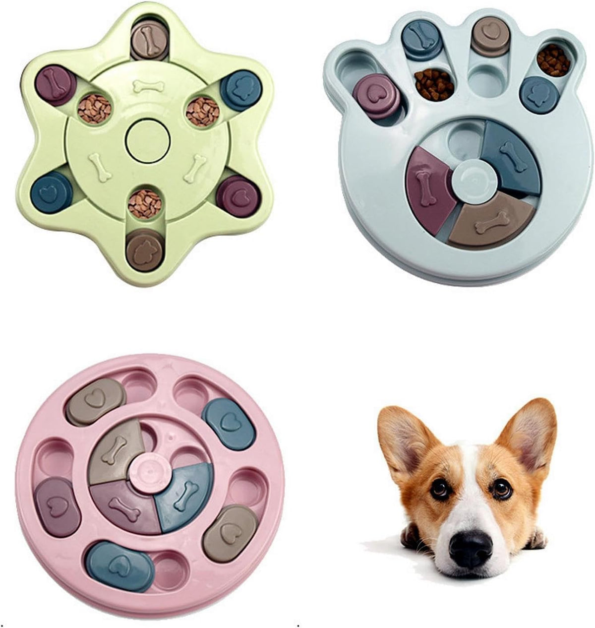 Anti-Choking Interactive Puzzle Toy for Slow Dispensing Feeding for Pets, 2023 New Dog Puzzle Toys, Dog/Cat Food Puzzle Feeder, Dog Stimulation Toys for Small and Medium-Sized Dogs (Blue, Pawprint)