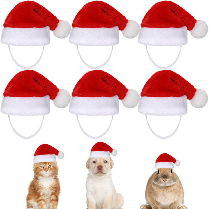 6 Pieces Pet Cat Dog Christmas Santa Hat Holiday Party Cute Costumes for Puppy Kitten Christmas Cosplay Dress up Supplies (Classic)