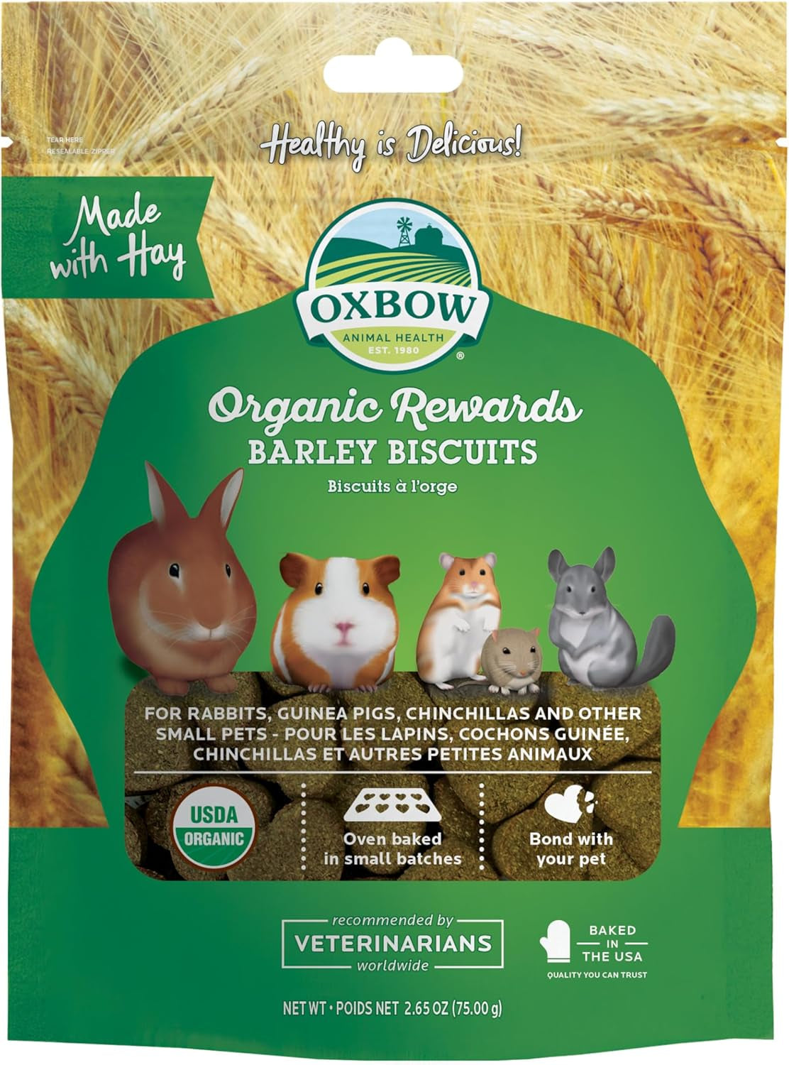 Organic Barley Biscuits Rabbit Treats, Guinea Pig Treats, 2.65 Oz